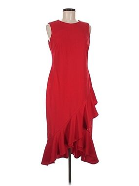 CALVIN KLEIN Red Sleeveless Ruffle Hem Dress